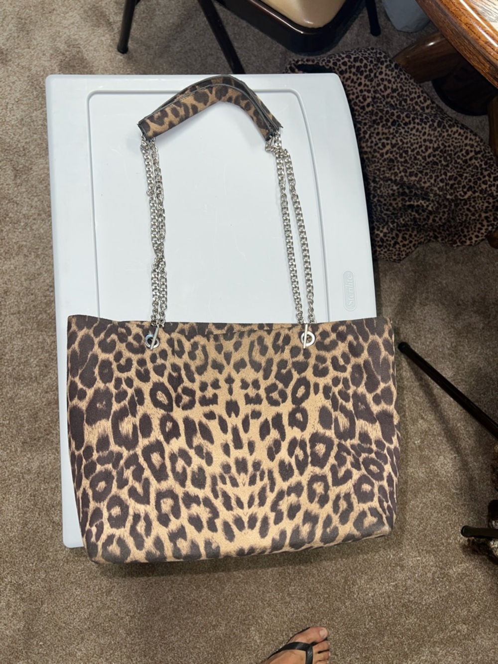 Ella & Elly Women's Animal Print Double Silver Tone Chain Strap Purse New.
